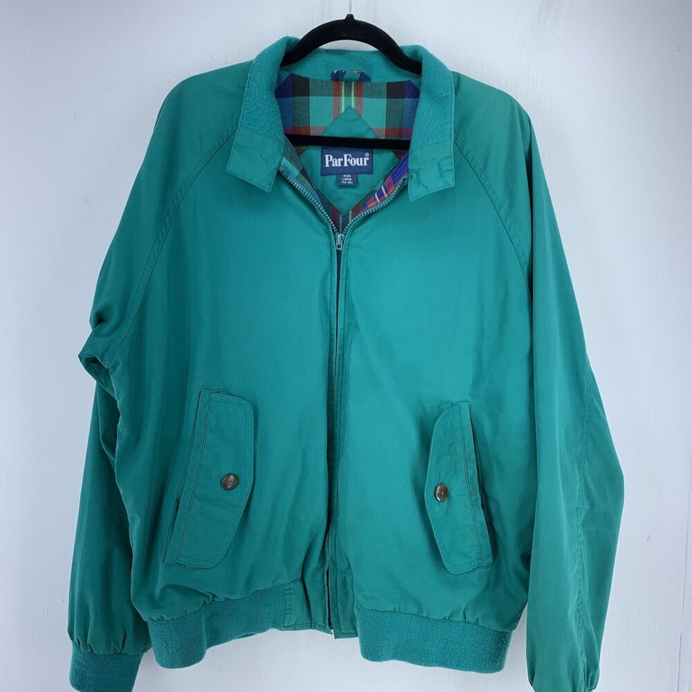 Vtg Parfour Mens Large Golf Bomber Jacket 80’s Retro Grunge Streetwear Green